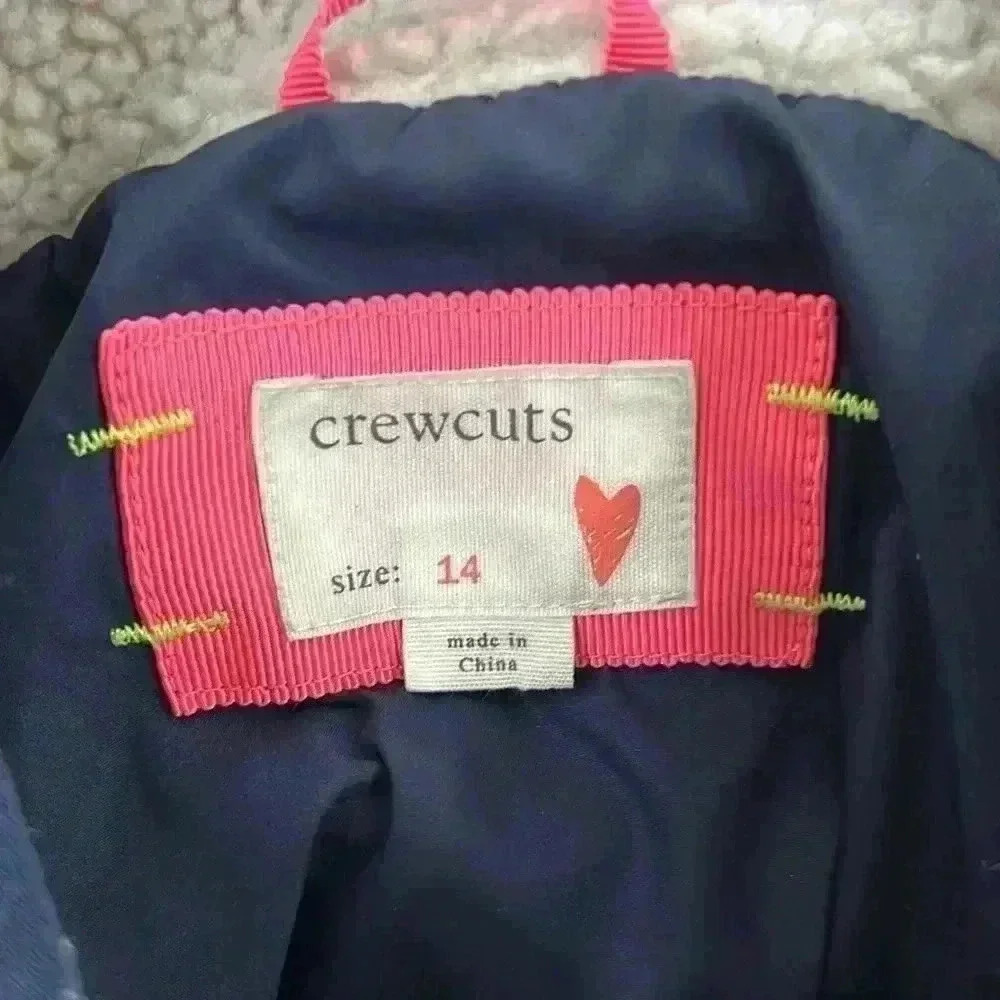 jcrew crewcuts kids sherpa jacket zip front girls 14 cream, navy, & neon pink - Picture 15 of 15